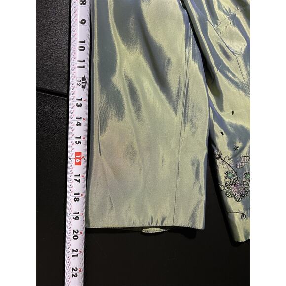 Anthea Crawford Jacket AU16 US12 Green Satin Shimmer Embroidered Floral Beaded - Picture 12 of 14
